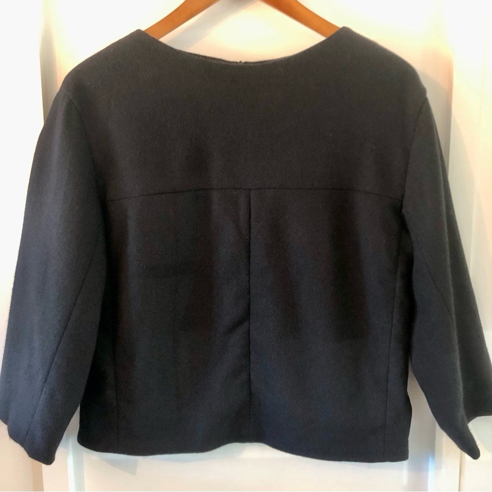 Narciso Rodriguez Black Wool Top Women's Boxy Boatneck 3/4 Sleeves Back Zipper - Picture 8 of 15